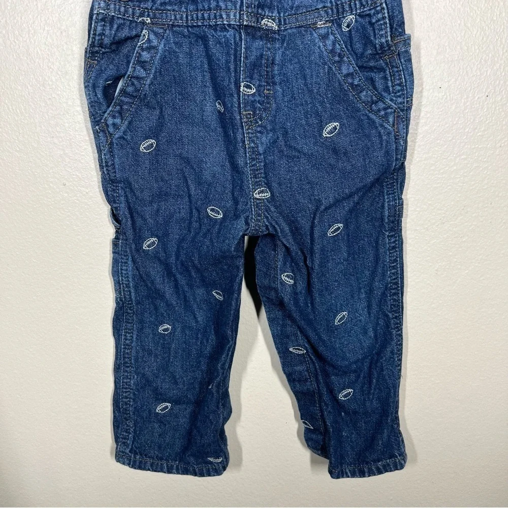 OshKosh B’gosh Toddler Football Embroidered Denim Overalls Size 24M Cotton
